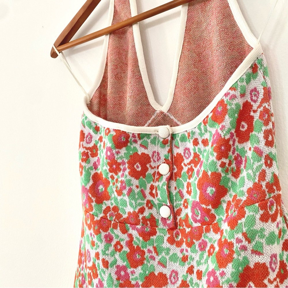 Zara Halter V-Neck Pink & Red Floral Retro 70’s Flower Power Groovy Mini Dress S - Picture 9 of 11